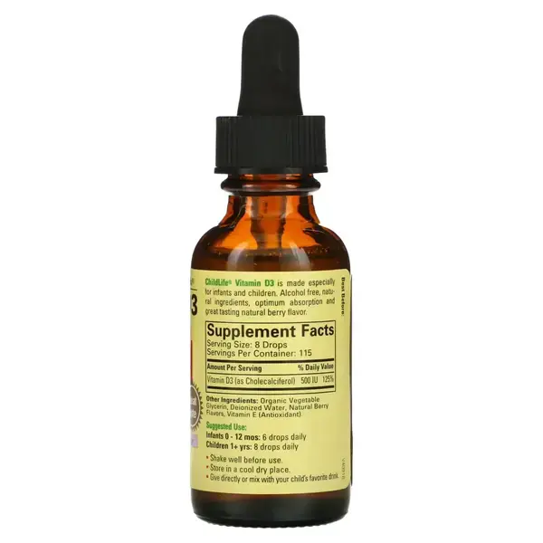 Рідкий вітамін D3 (Vitamin D3 Drops) 500 ME, ChildLife, 30 мл - Фото 2 Рідкий вітамін D3 (Vitamin D3 Drops) 500 ME, ChildLife, 30 мл - зображення 2