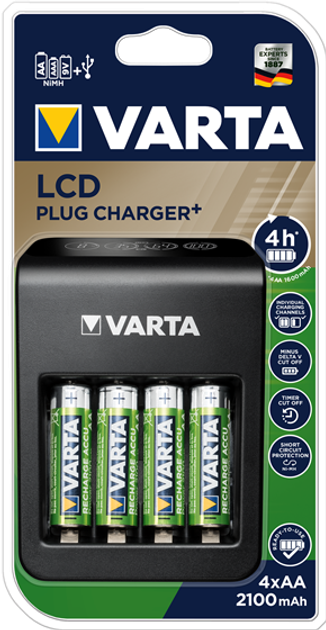 Ładowarka akumulatorków Varta LCD Plug Charger+ EU 4x 2100 mAh Black (57687101441) (955555910283033) - Outlet - obraz 2