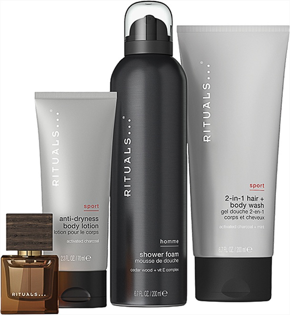Набір для чоловіків Rituals Homme Парфумована вода 15 мл + Лосьйон для тіла 70 мл + Шампунь і гель для тіла 2в1 200 мл + Піна для душу 200 мл (8719134184501) (955555913655591) - Уцінка - зображення 2