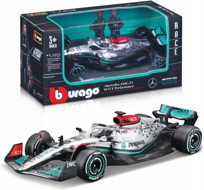 Metalowy model samochodu Bburago F1 Mercedes W13 Performance Lewis Hamilton 1:43 BB-18-38065-44 (4893993380657) - obraz 2