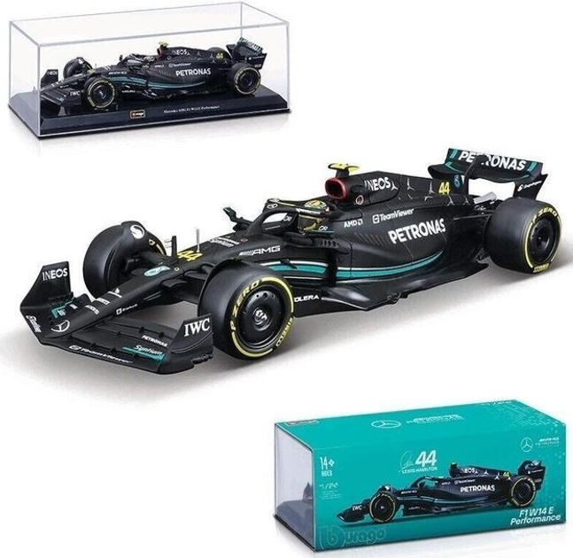 Металева модель автомобіля Bburago F1 Petronas Team Mercedes-AMG W14 E Lewis Hamilton 1:24 Чорний 18-28028-HAM (4893993280285) - зображення 2