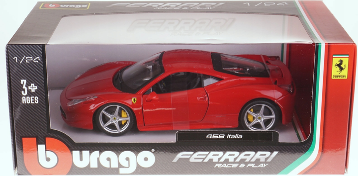 Metalowy model samochodu Bburago Ferrari 458 Italia 1:24 Czerwony 18-26003 (4893993260034) - obraz 1