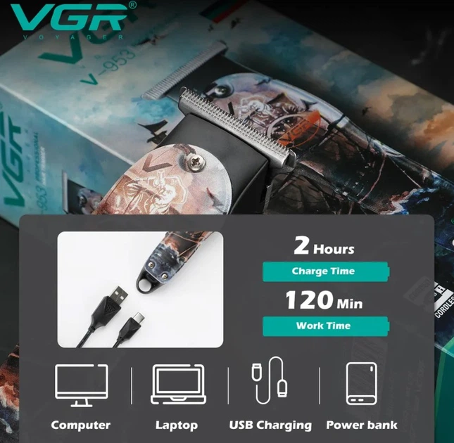 Профессиональный триммер для стрижки волос и бороды VGR V-953 с насадками - изображение 6