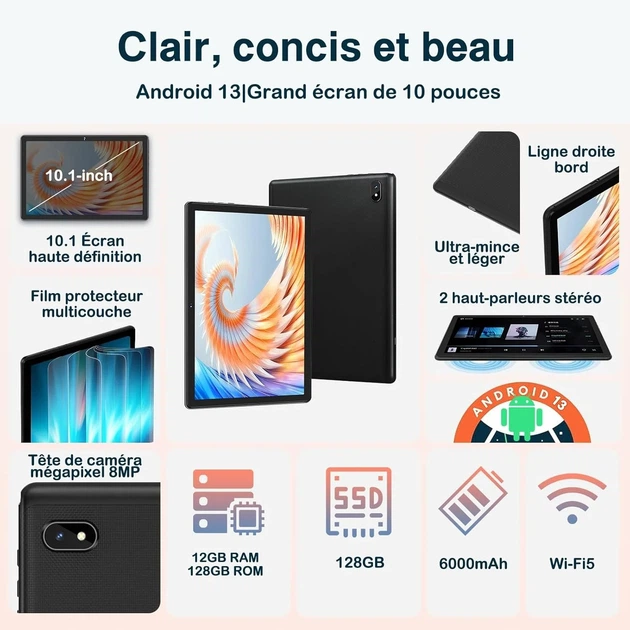 Планшет 10.1" Jusyea J5 6+6/128Gb 8 ядер Android 13 6000 мАч черный - изображение 2