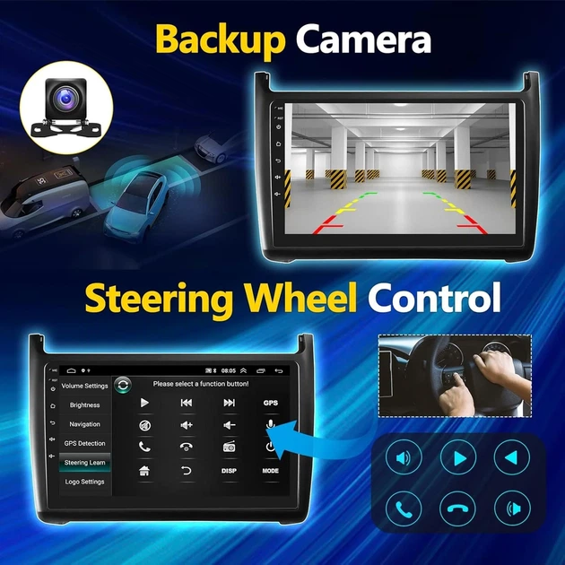 Штатная автомагнитола CAMECHO для VW Polo 6R 6C 9N 2008-2016 / 9" / Сенсорная / 2/64Гб / Android 13 / Apple CarPlay / Android Auto / Bluetooth / WI-FI / GPS / USB Б/В - изображение 6