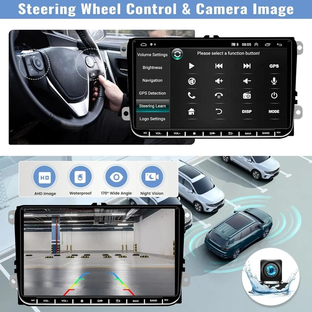 Штатная автомагнитола CAMECHO для VW Golf 5 6 Polo T5 Tiguan Seat / 7" / Сенсорная / 2/64Гб / Android 13 / Apple CarPlay / Android Auto / Bluetooth / WI-FI / GPS / USB Б/В - изображение 6