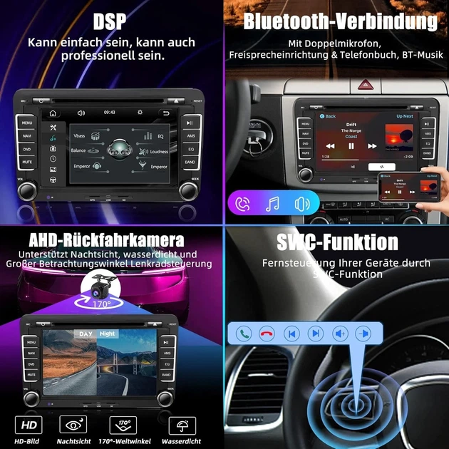 Штатная автомагнитола SEMAITU для VW Golf 5 6 Polo Passat Tiguan / 7" / Сенсорная / Apple CarPlay / Android Auto / Bluetooth / GPS / USB / AUX / SD slot / CD / DVD b2 - изображение 3