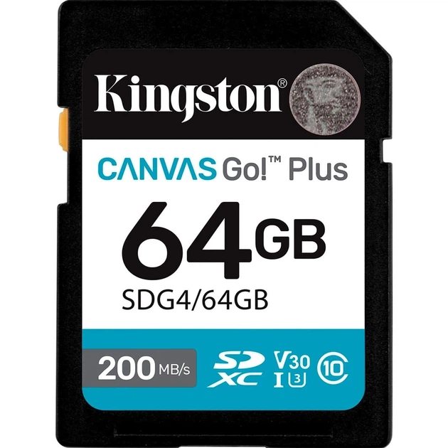 Карта памъяти SDXC (UHS-1 U3) Kingston Canvas Go! Plus 64Gb class 10 A2 V30 (R200MB/s) - Фото 1 Карта памъяти SDXC (UHS-1 U3) Kingston Canvas Go! Plus 64Gb class 10 A2 V30 (R200MB/s) - изображение 1