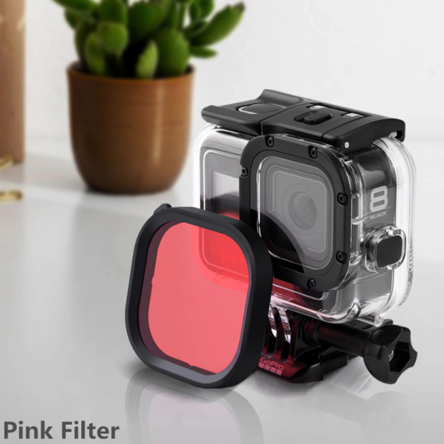 Защитный корпус чехол аквабокс для экшн камеры GoPro Hero 8 Black водонепроницаемый + розовый фильтр DE21P - изображение 5