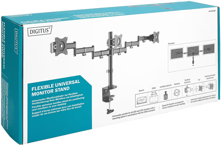 Настільне кріплення Digitus Triple Monitor 15-27" Black (DA-90362) - зображення 7