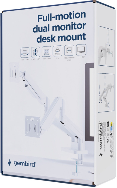 Настільне кріплення Gembird Double Monitor 17-32" White (MA-DA2-06-W) - зображення 5