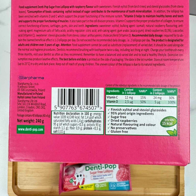 Льодяник Denti Pop без цукру з ксилітом (малина) 1 шт - Фото 3 Льодяник Denti Pop без цукру з ксилітом (малина) 1 шт - зображення 3