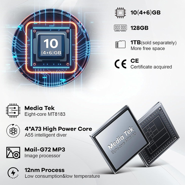 Планшет 10.1" Aumi OS A6 4+6/128Gb 8 ядер Wi-Fi Android 14 6800 mAh Grey - зображення 4