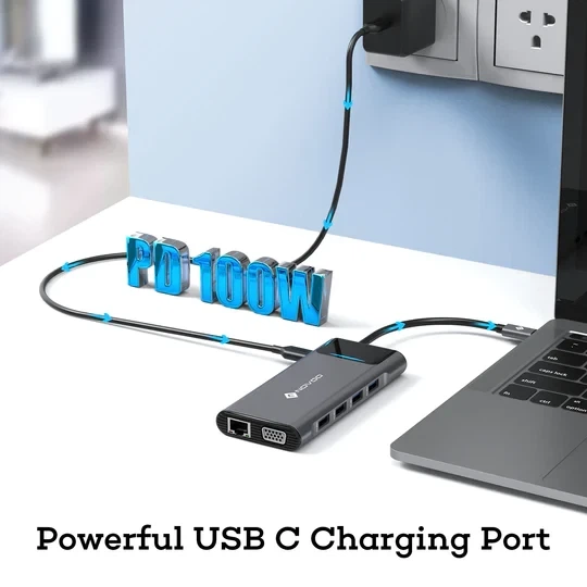 Док-станция NOVOO 12in1 ProUSB C, многопортовая, 4K, HDMI, VGA, Ethernet 1000 Мбит/с, зарядка PD 100 Вт, 3 USB 3.0, слоты SD/TF Th - Фото 3 Док-станция NOVOO 12in1 ProUSB C, многопортовая, 4K, HDMI, VGA, Ethernet 1000 Мбит/с, зарядка PD 100 Вт, 3 USB 3.0, слоты SD/TF Th - изображение 3
