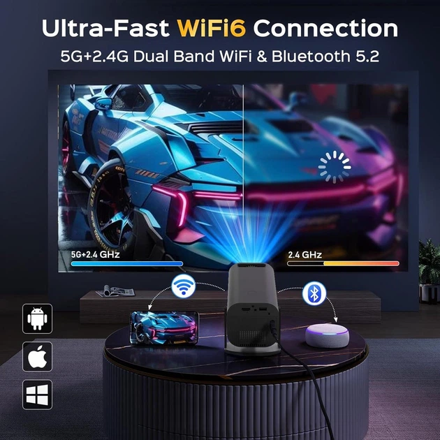 Мініпроєктор з WiFi та Bluetooth Android TV 11.0 і підтримкою WiFi 2.4G/5G та Bluetooth - Фото 5 Мініпроєктор з WiFi та Bluetooth Android TV 11.0 і підтримкою WiFi 2.4G/5G та Bluetooth - зображення 5