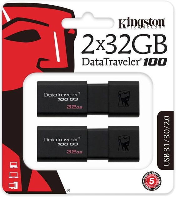 Kingston DataTraveler 100 G3 2x32GB USB 3.0 (DT100G3/32GB-2P) - изображение 1