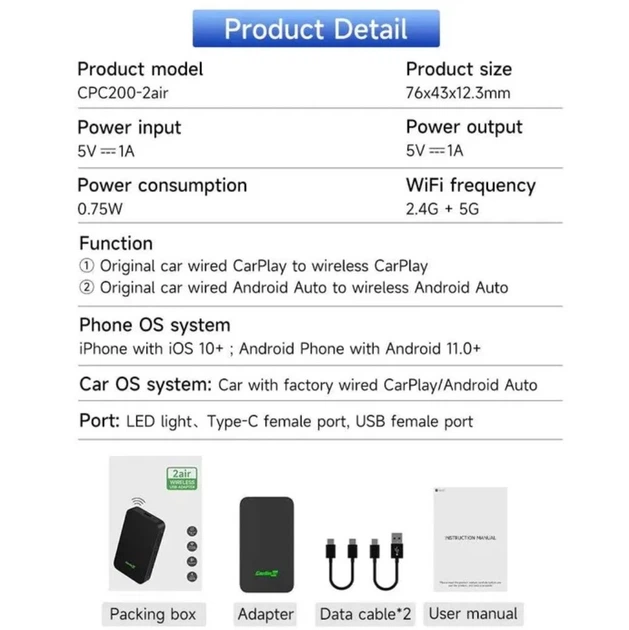 Адаптер CarlinKit 5.0 2air для беспроводного Apple CarPlay / Android Auto (CPC200 2air) - изображение 5