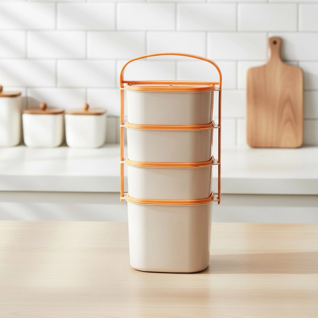 Набір харчових контейнерів Orion пластиковий 4-рівневий Помаранчевий 4 шт (8592381151096) - зображення 9