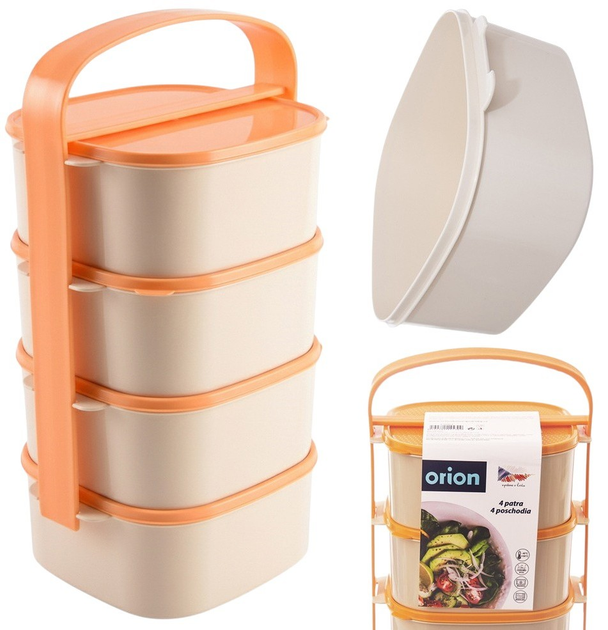 Набір харчових контейнерів Orion пластиковий 4-рівневий Помаранчевий 4 x 1.15 л (8592381145309) - зображення 8
