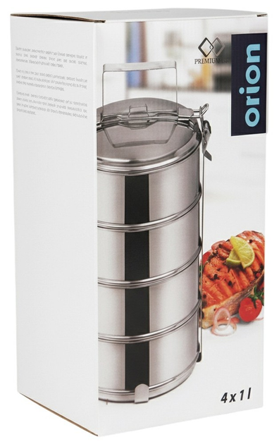 Набір харчових контейнерів Orion сталевий 4-рівневий Сріблястий 4 x 1 л (8595116730597) - зображення 6