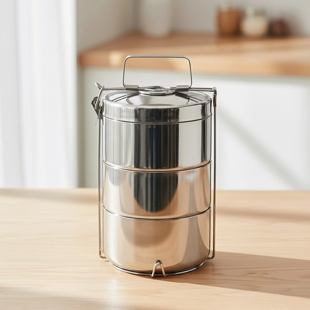 Набір харчових контейнерів Orion термічний сталевий 3-рівневий Сріблястий 3 x 900 мл (8592381110710) - зображення 6