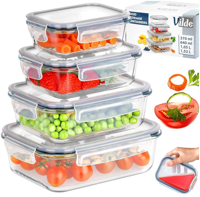 Набір контейнерів для їжі Vilde скляні з кришками та ущільнювачами 4 шт (5904316479343) - зображення 3