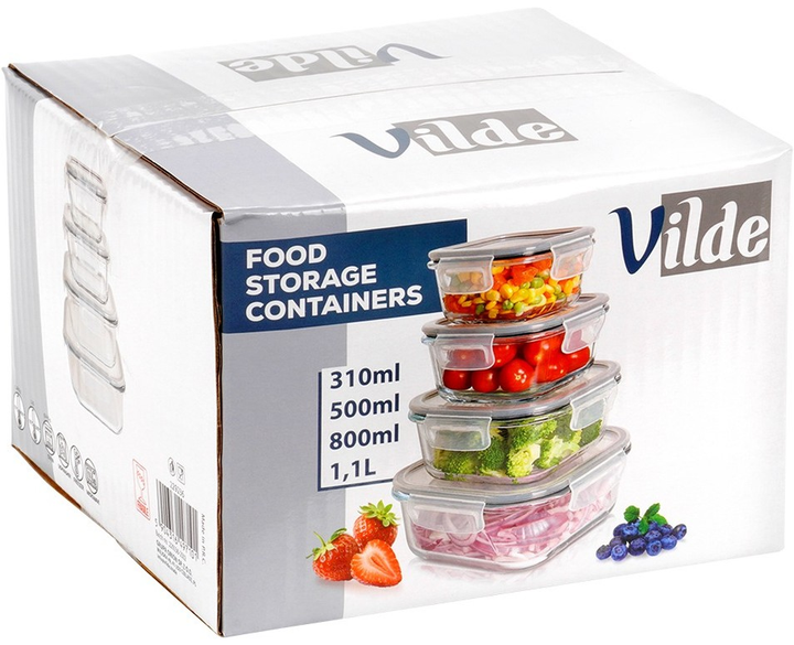 Набір контейнерів для їжі Vilde скляні з кришками та ущільнювачами 4 шт (5904316497101) - зображення 4