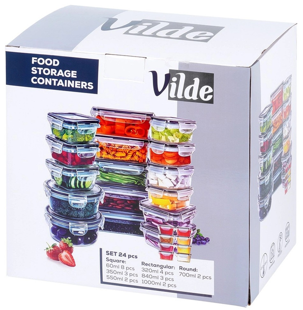 Набір контейнерів для їжі Vilde з кришками та ущільнювачами 24 шт (5904316481841) - зображення 2