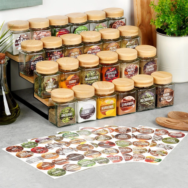 Zestaw pojemników do przechowywania Vilde z drewnianymi pokrywkami i naklejkami 24 szt (5904316491796) - obraz 6