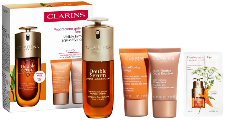 Набір Clarins Double Serum 50 мл + денний крем 15 мл + нічний крем 15 мл + сироватка для шкіри навколо очей Double Eye Serum 1 шт (3666057327391) - зображення 1