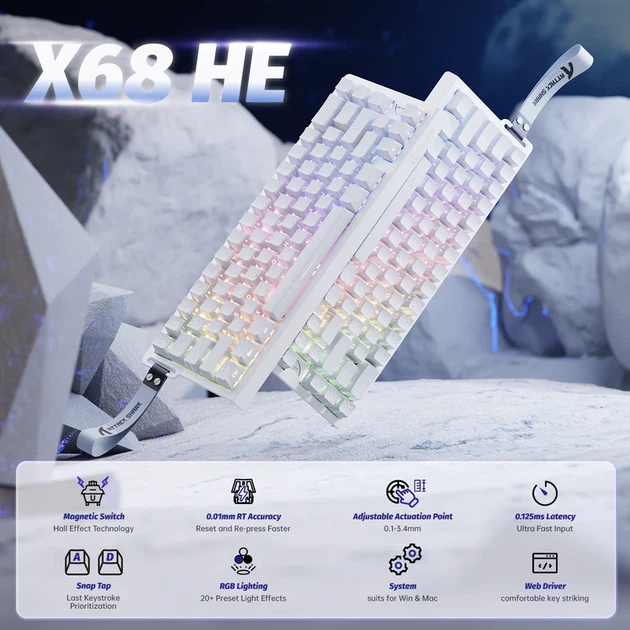 Ігрова клавіатура ATTACK SHARK X68 HE Магнітні свічі White - изображение 7