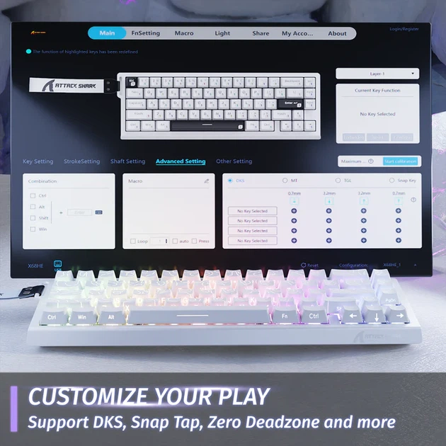 Ігрова клавіатура ATTACK SHARK X68 HE Магнітні свічі White - изображение 8