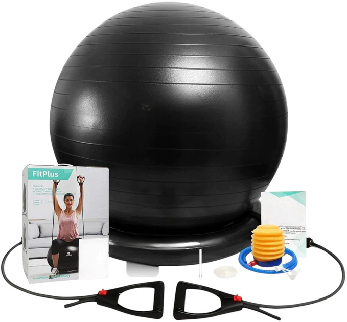 М'яч для вправ SportVida SV-HE0031 з експандерами 65 см Чорний - зображення 4