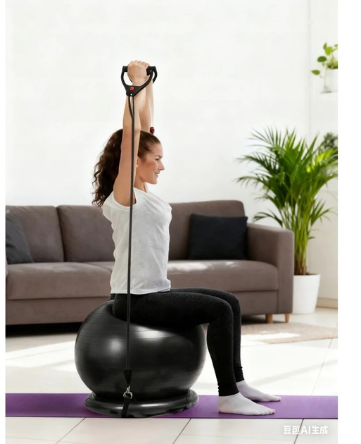 М'яч для вправ SportVida SV-HE0031 з експандерами 65 см Чорний - зображення 5