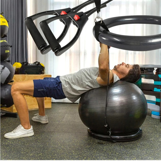 М'яч для вправ SportVida SV-HE0033 з експандерами 75 см Чорний - зображення 8