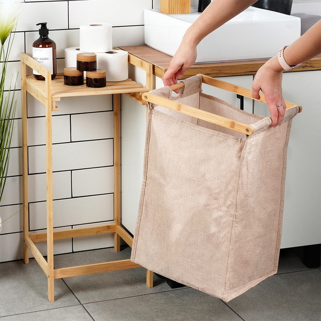 Кошик для білизни Bathroom Solutions бамбуковий Бежевий 33 x 33 x 73 см 44 л (8721037156844) - зображення 7