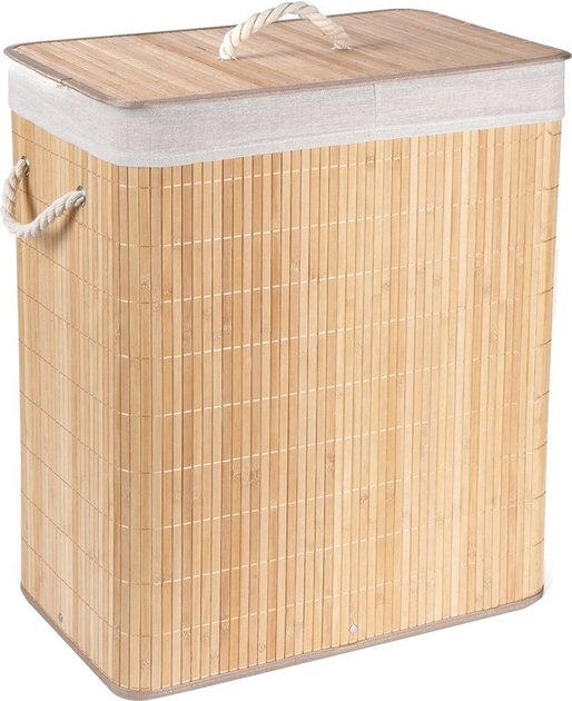Kosz na pranie Vilde bambusowy Beżowy 90 l (5904316463045) - obraz 1