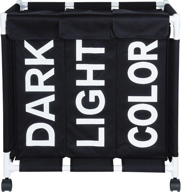 Kosz na pranie Vilde na kółkach trzykomorowy Czarny137 l (5904316472191) - obraz 3