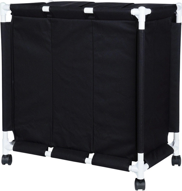 Kosz na pranie Vilde na kółkach trzykomorowy Czarny137 l (5904316472191) - obraz 4