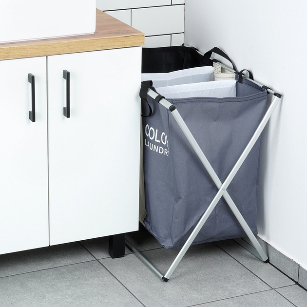 Kosz na pranie Vilde trzykomorowy Wielokolorowy 105 l (5904316472207) - obraz 11