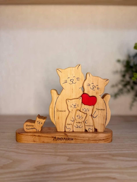 Семейный пазл фигурки Кошки из дерева с именами персонализированный подарочный сувенир для семьи и элемент декора интерьера - Фото 2 Семейный пазл фигурки Кошки из дерева с именами персонализированный подарочный сувенир для семьи и элемент декора интерьера - изображение 2