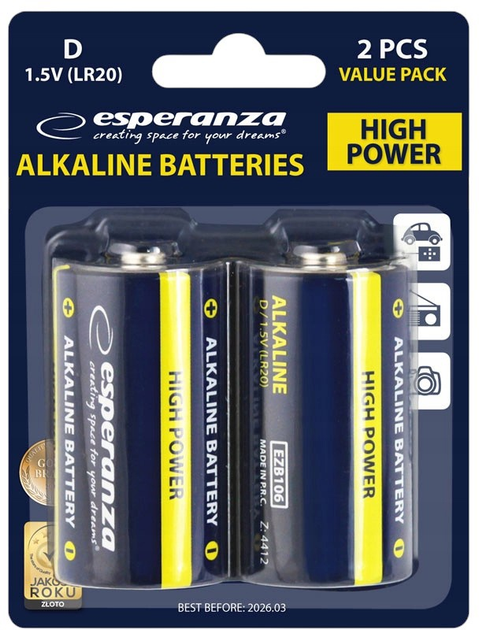 Baterie alkaliczne Esperanza LR20 D 2 szt (5901299957950) - obraz 3