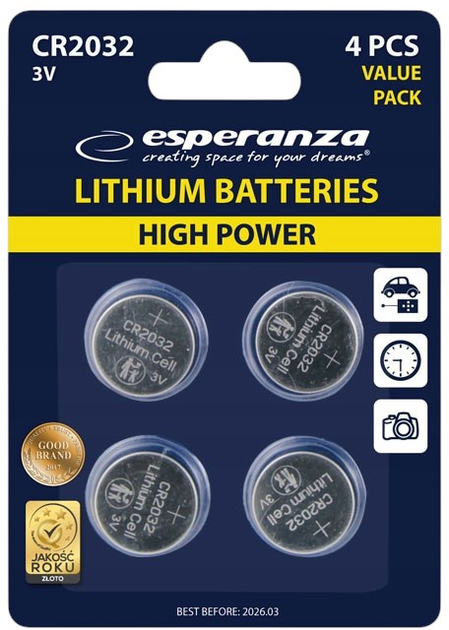 Літієві батарейки Esperanza CR2032 4 шт (5901299958056) - зображення 1