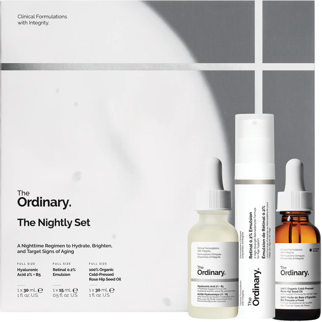 Zestaw do pielęgnacji twarzy The Ordinary The Nightly Serum nawilżające do twarzy 30 ml + Emulsja z retinolem 0.2% 15 ml + Olejek z dzikiej róży 30 ml (769915233940) - obraz 1