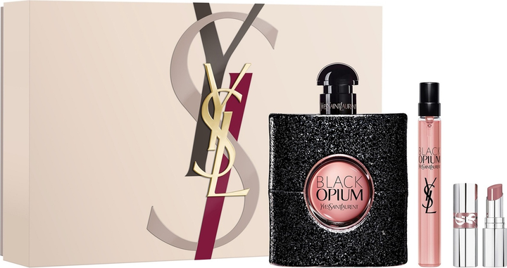 Набір для жінок Yves Saint Laurent Black Opium Парфумована вода 90 мл + Мініатюра Парфумована вода 10 мл + Помада 44 Loveshine (3614274400014) - зображення 1
