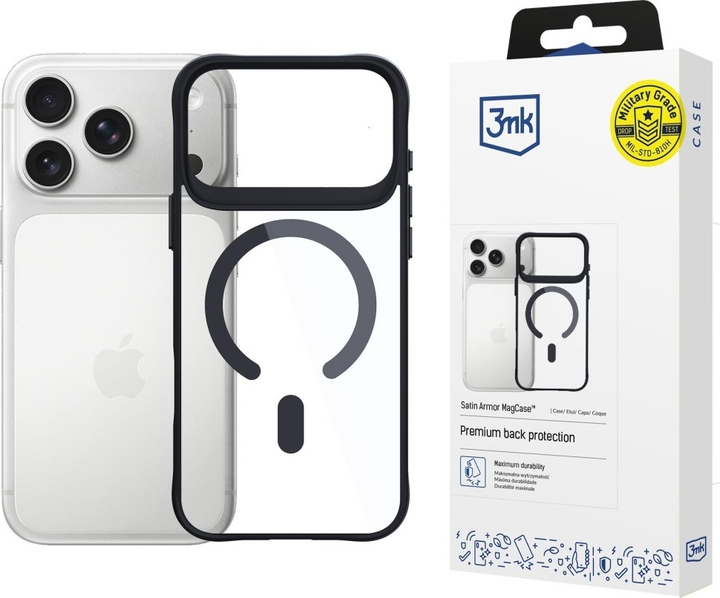 Etui plecki 3MK Satin Armor MagCase do Apple iPhone 17 Pro Transparent-Black (5903108664998) - obraz 9