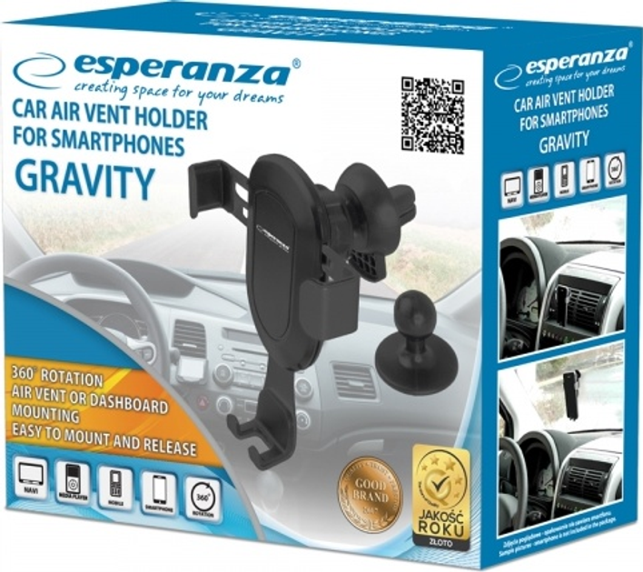 Uchwyt samochodowy do telefonów Esperanza Gravity Czarny EMH131 (5901299942949) - obraz 2