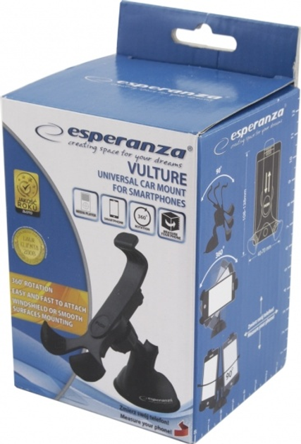 Uchwyt samochodowy do telefonów Esperanza Vulture Czarny EMH104 (5901299908778) - obraz 3