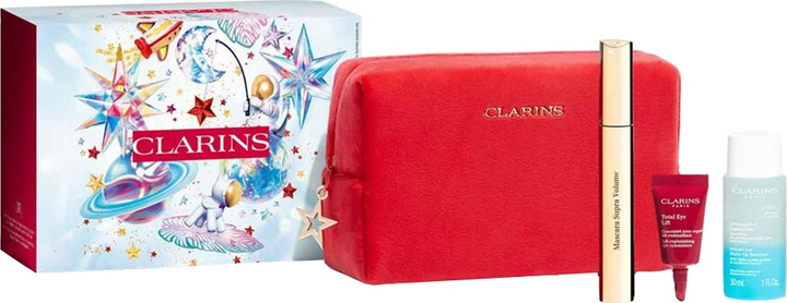 Zestaw do pielęgnacji twarzy Clarins Supra Volume Tusz do rzęs 8 ml + Płyn do demakijażu oczu 30 ml + Krem-żel Total Eye Lift 3 ml (3666057297595) - obraz 1