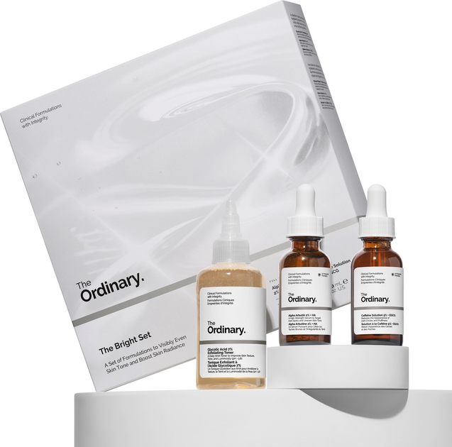 Zestaw do pielęgnacji twarzy The Ordinary The Bright Tonik złuszczający Glycolic Acid 7% 100 ml + Serum Alpha Arbutin 2% + HA 30 ml + Serum pod oczy Caffeine Solution 5% + EGCG 30 ml (769915233322) - obraz 3